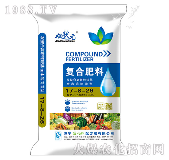 全水溶滴灌型復(fù)合肥料17-8-26-根狀元-金網(wǎng)聯(lián)