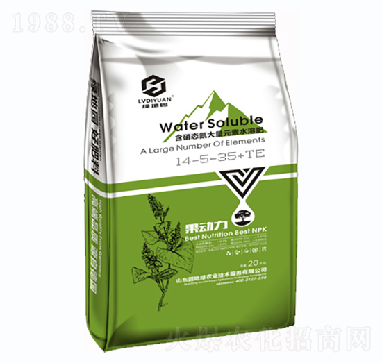 含硝態(tài)氮大量元素水溶肥14-5-35+TE-果動力-綠地園