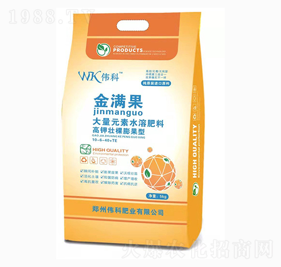 高鉀壯棵膨果型大量元素水溶肥10-6-40+TE-金滿果-偉科